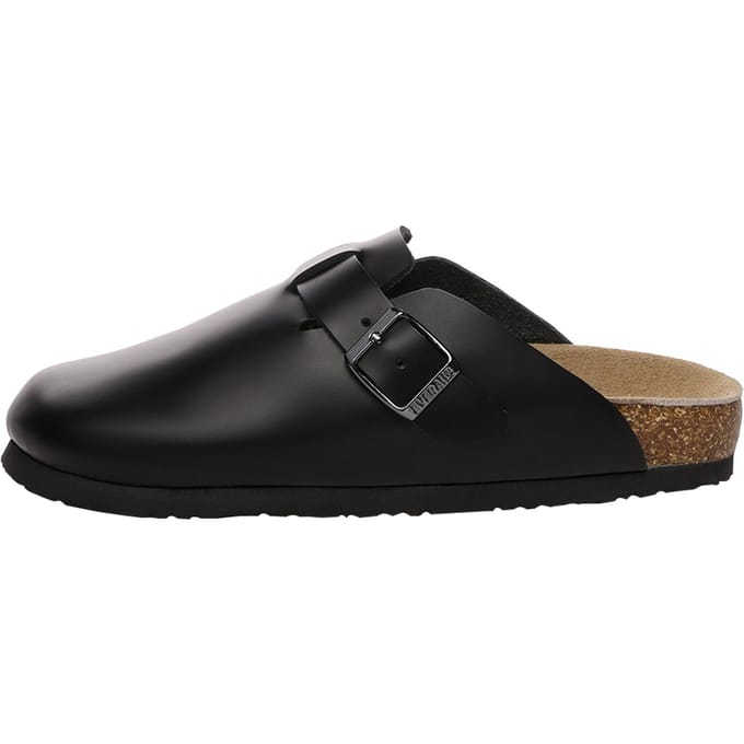 EVER AU Heren Hardhead Leren Comfort Klomp Sandalen - Zwart Leer