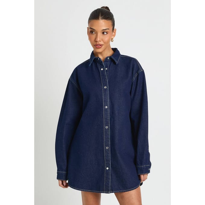 boohoo Dames Oversized Denim Blousejurk | Indigo | Maat: 34