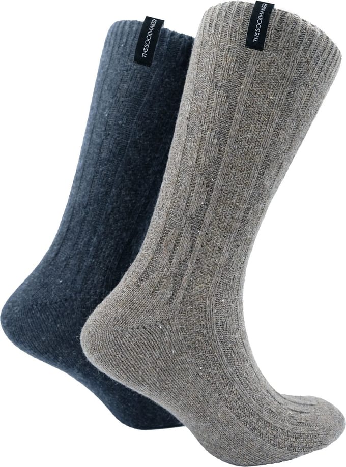 The Sockmaker sokken heren 41-46 - 2-pack Wool Boot - duurzaam - Cable Knit - Coffee and Charcoal