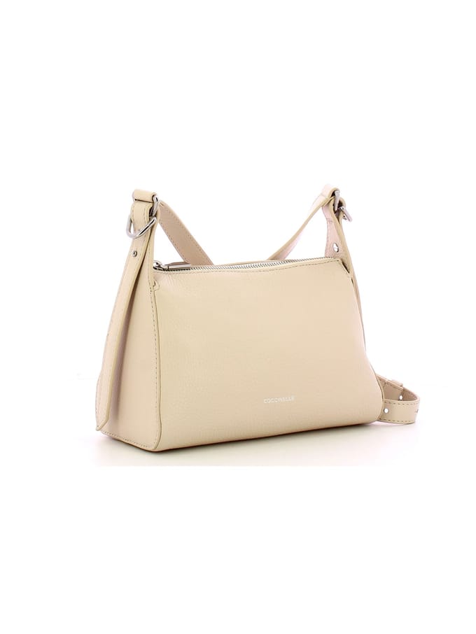 COCCINELLE Leren Schoudertas Bishop Mini Bag Grained Leather Lambskin White Crème