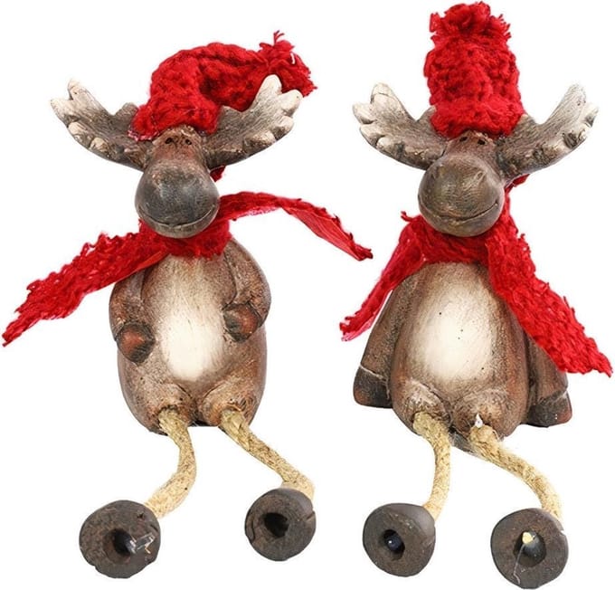 Decostar Rendier Randy 11 Cm Keramiek Bruin/rood 2 Stuks