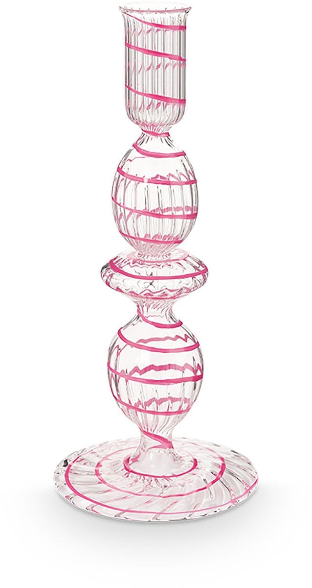 Pip Studio - Kandelaar - Woonaccessoires - Roze kaarsenhouder - Glas Swirl - 20cm