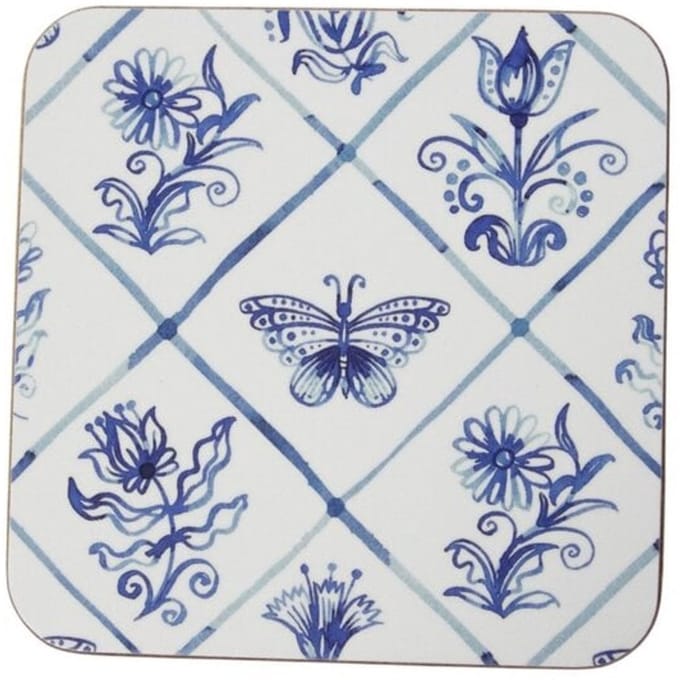 Mars & More | 6 luxe onderzetters Delfts blauw (Delfts Blue Kitchen) | 10x10 cm | SCOZDB