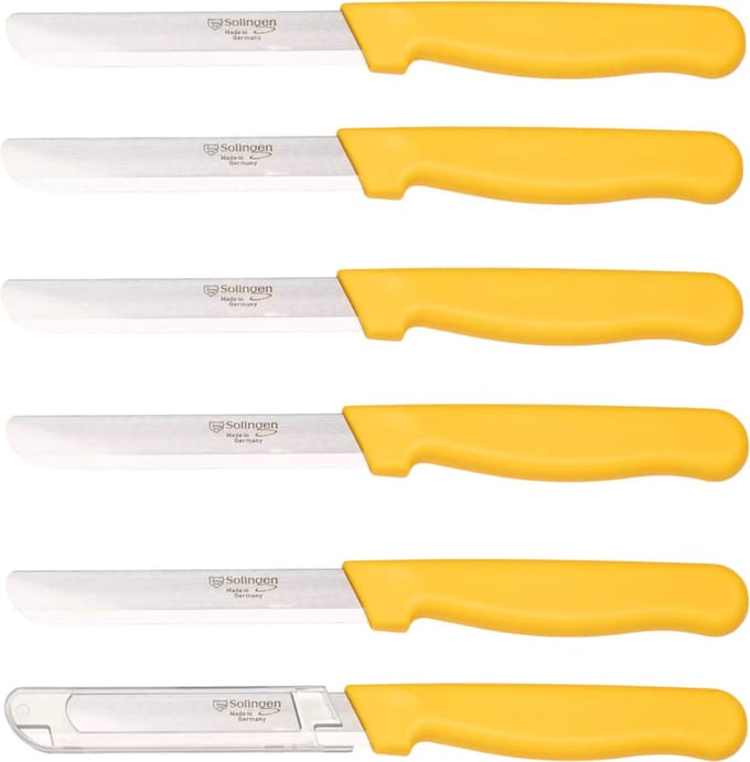 Solingen Tafelmes – Microkartel – Brede smeerkant – RVS – Geel – 21,5 cm – Set van 6