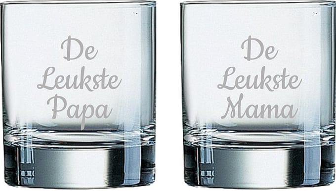 Gegraveerde Whiskeyglas 20cl De Leukste Mama-De Leukste Papa