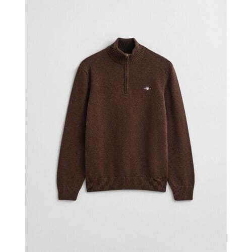 Gant Trui Casual Cotton Half Zip Rib Endings Brown Melange / male
