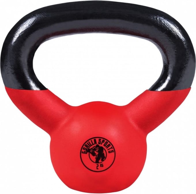 Gorilla Sports Kettlebell - Gietijzer - Vinyl - Gewicht - Rood - 2 kg