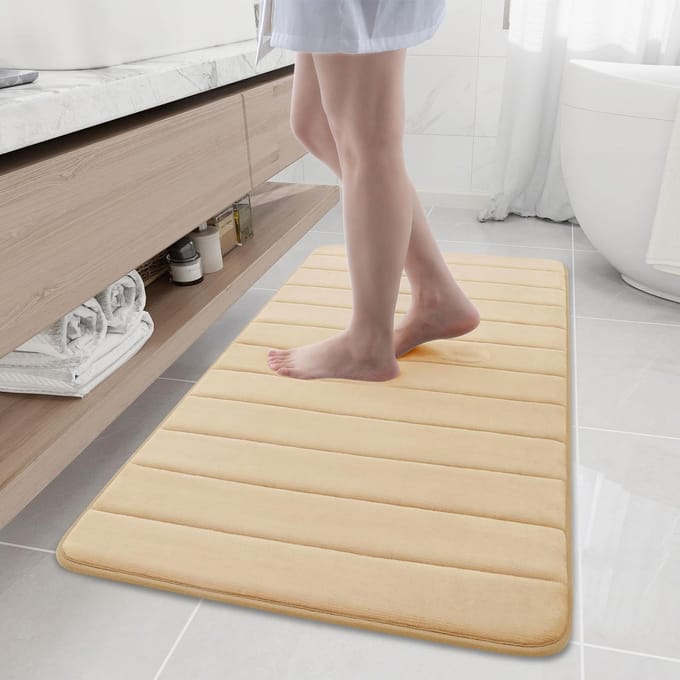 Olanly Badmat Antislip - Memory Foam Badmat - Absorberende Badmat - Douchemat - 61x120 cm - Beige