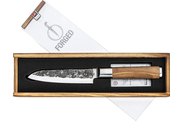 Forged Olive Santokumes 14cm - Olijfhout - In Houten Gifbox