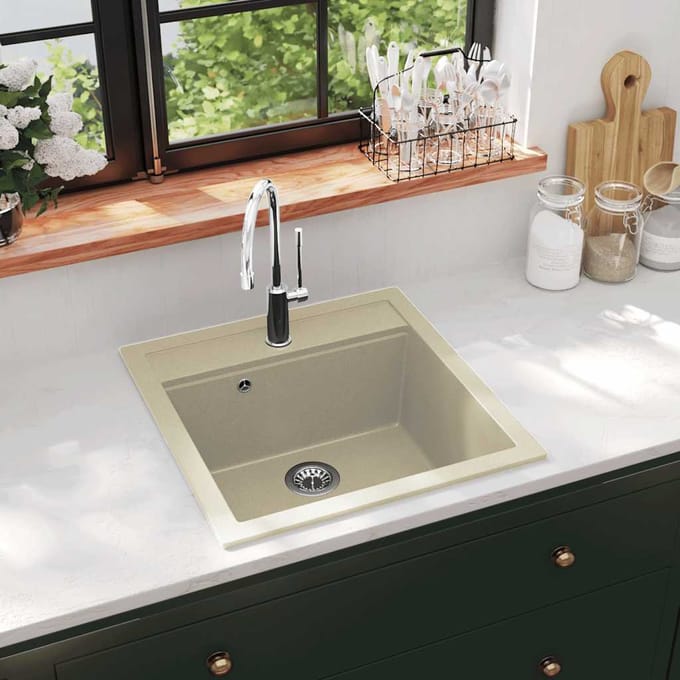 vidaXL - Gootsteen - enkele - bak - graniet - beige