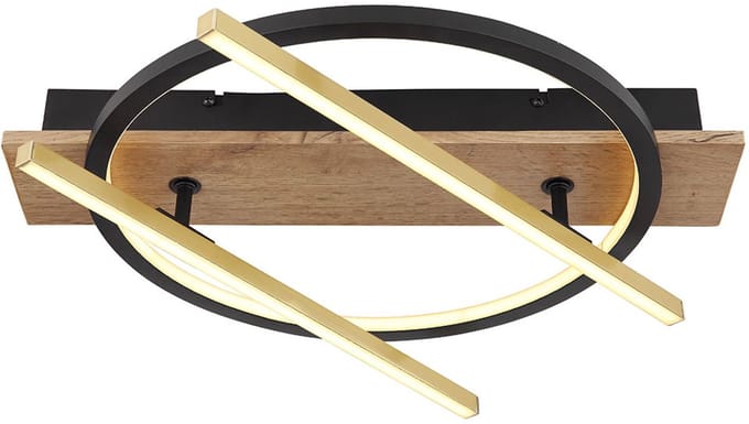 Plafondlamp LED houtlook draai- en kantelbaar 3 lichtstanden 2x spot D 40 cm