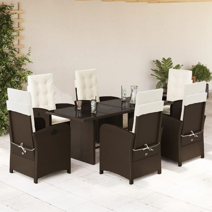 vidaXL - 7-delige - Tuinset - met - kussens - poly - rattan - bruin