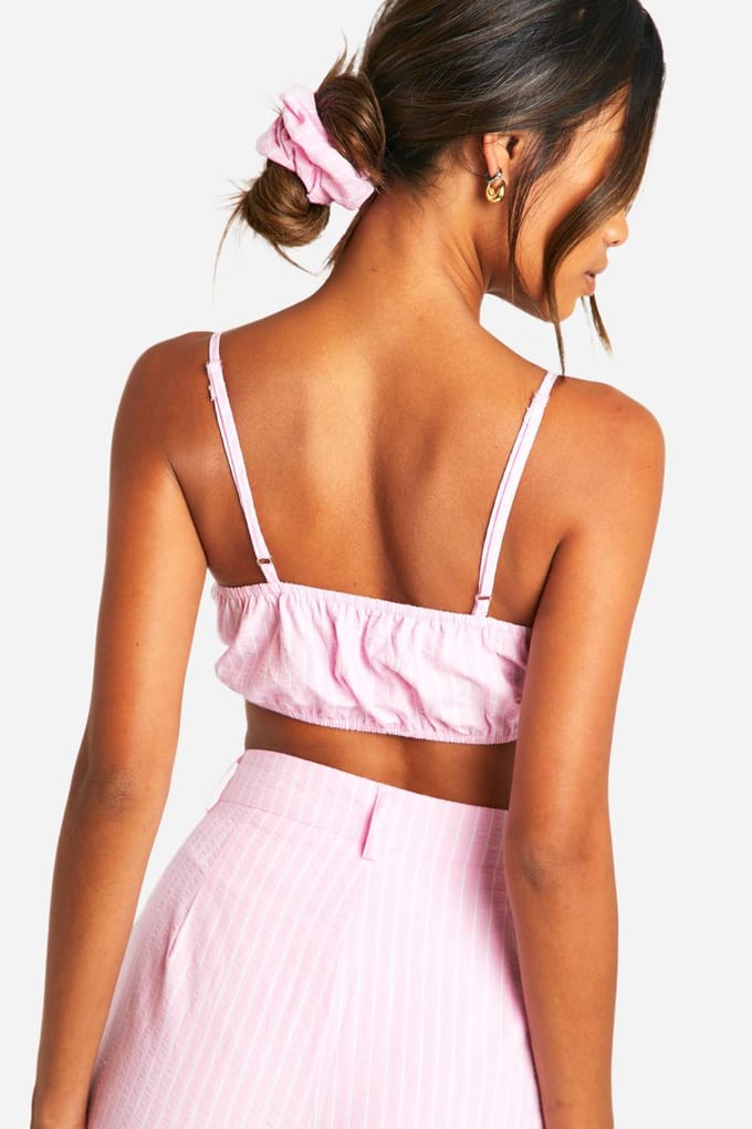 boohoo Dames Gestreepte Bralette en Bijpassende Haar Scrunchie Set | Baby Roze | Maat: 42