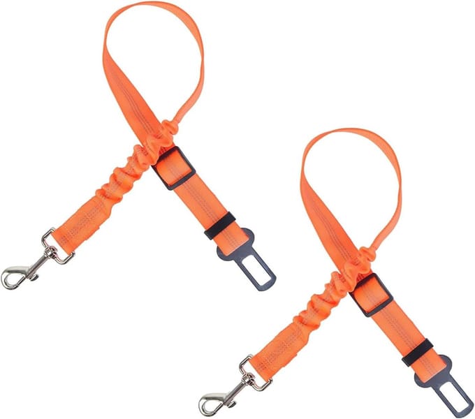 Autogordel Set - Huisdier Veiligheid - Veilig Reizen - Elastische Buffer - Verstelbaar - Oranje