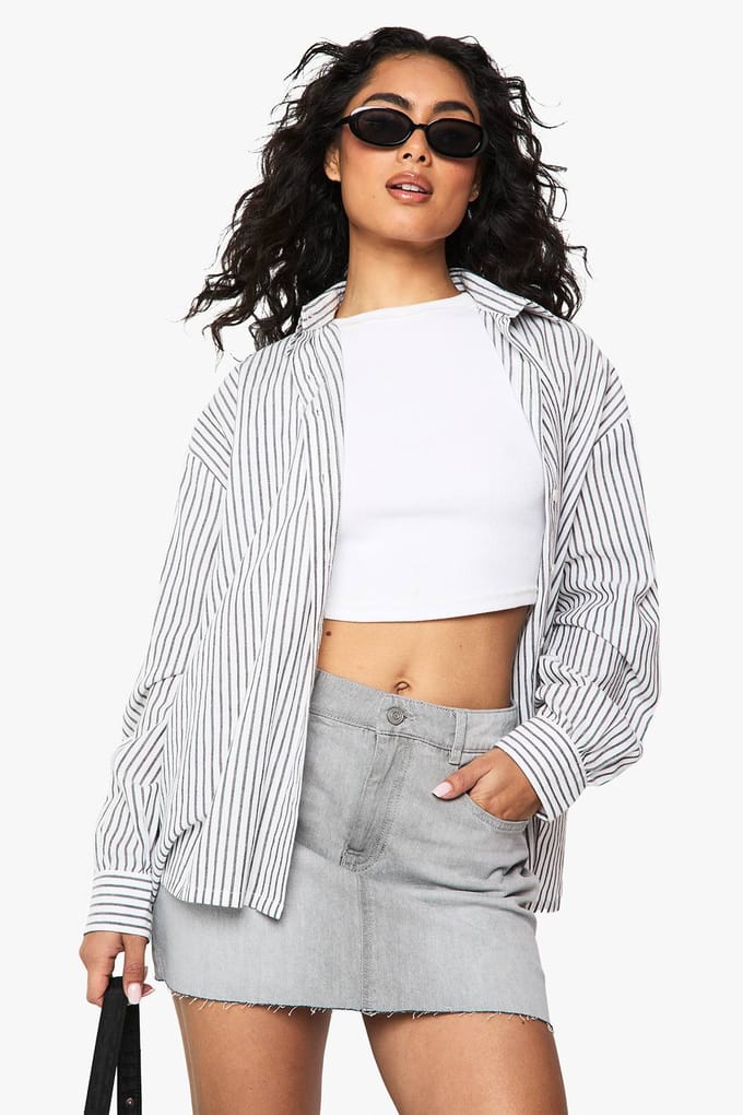 boohoo Dames Petite Denim Mini Rok | Greywash | Maat: 38