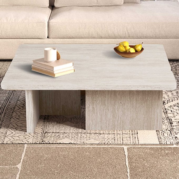Set Van 2 Salontafels Arallo - 120x120x38cm - Travertin