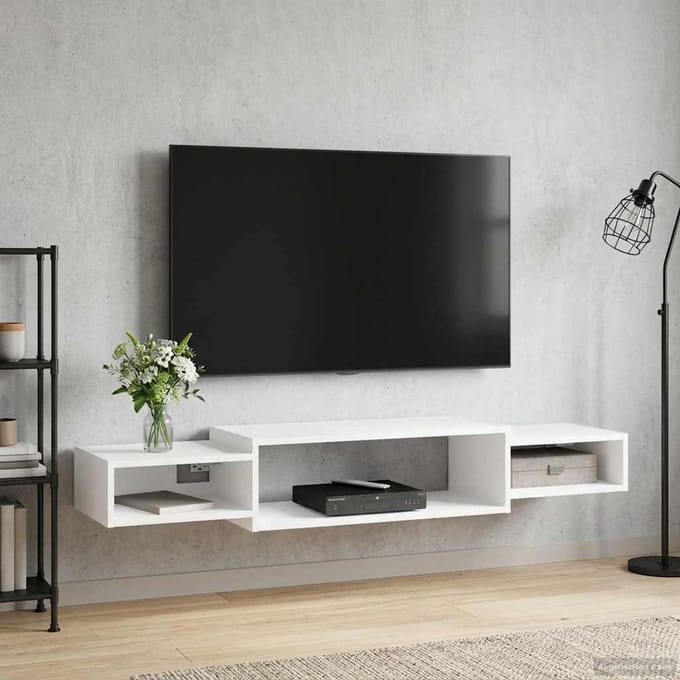 vidaXL - Wand - gemonteerd - TV - Kast - Muurmontage - Wit - 140 - x - 28 - x - 21 - cm