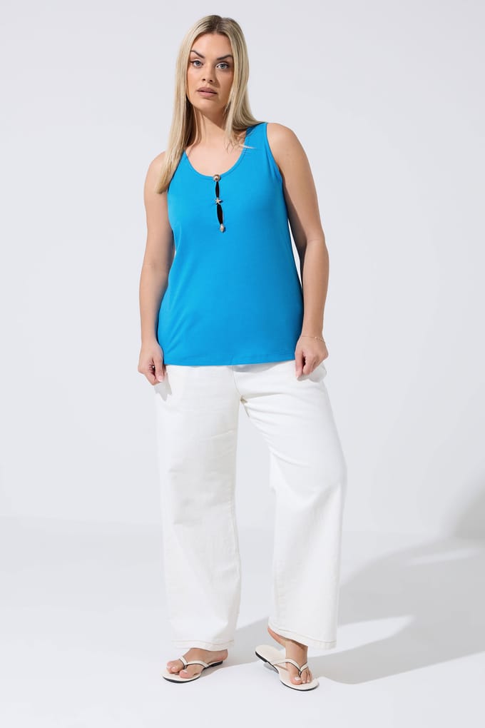 Limited Collection Blauwe Schelp Knoop Vesttop Size 48