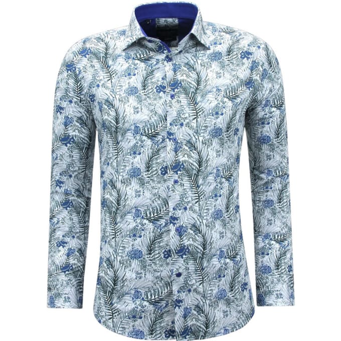 Katoen Overhemd Heren Lange Mouw met Print - 3138 - Wit