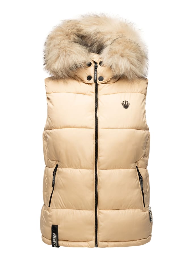 Marikoo dames gewatteerd vest – Eisflöckchen met capuchon & imitatiebontkraag