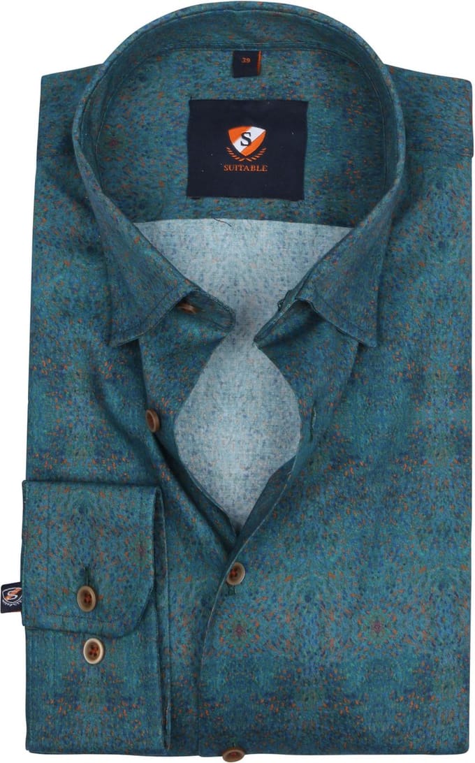 Suitable Overhemd Van Gogh Donkergroen - Maat 44 - Heren - Casual Shirt