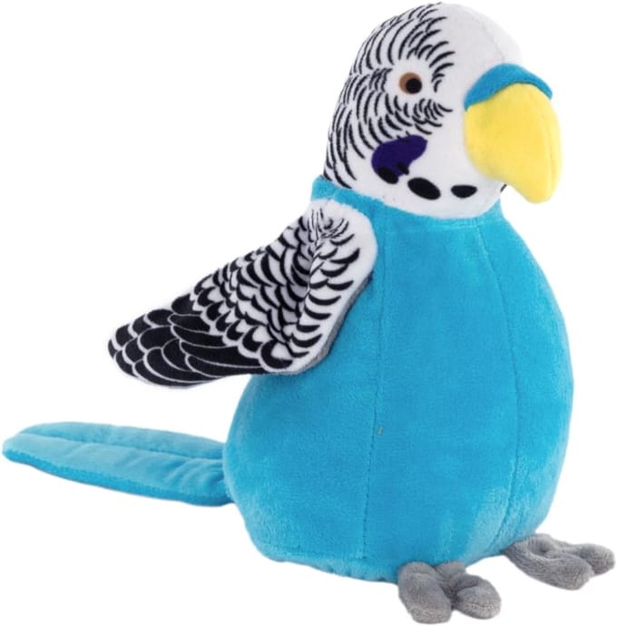 Pluche Parkiet - Babbel Vogel - Naspelen Geluid - Beweegt Vleugels - 18 cm - Blauw
