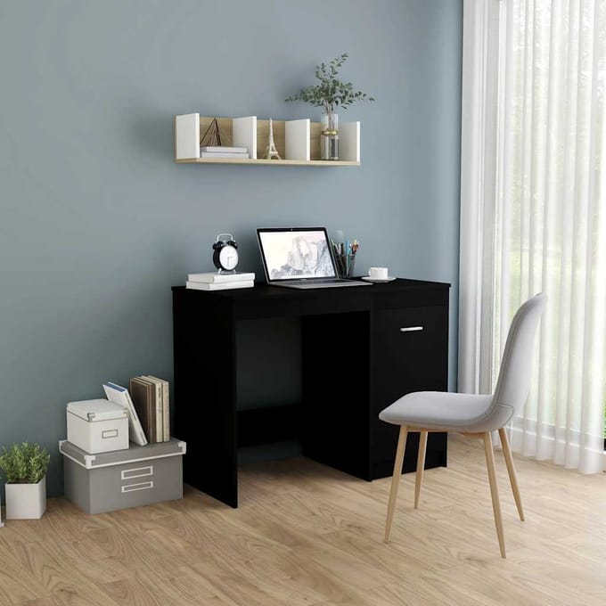vidaXL - Bureau - 100x50x76 - cm - bewerkt - hout - zwart