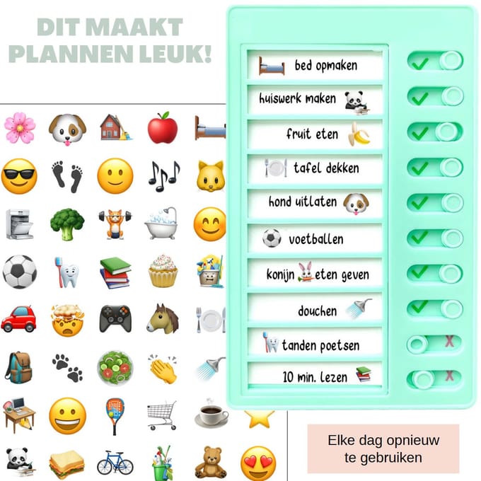 Hebruikbaar Planbord Mint met Stickers - Dagplanner Kind en Volwassenen - Schoolspullen
