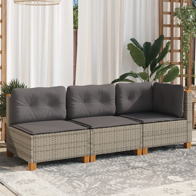 vidaXL - Tuinbank - 3-zits - met - kussens - poly - rattan - grijs