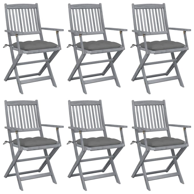 vidaXL - Inklapbare - stoelen - 6 - st - met - kussens - massief - acaciahout