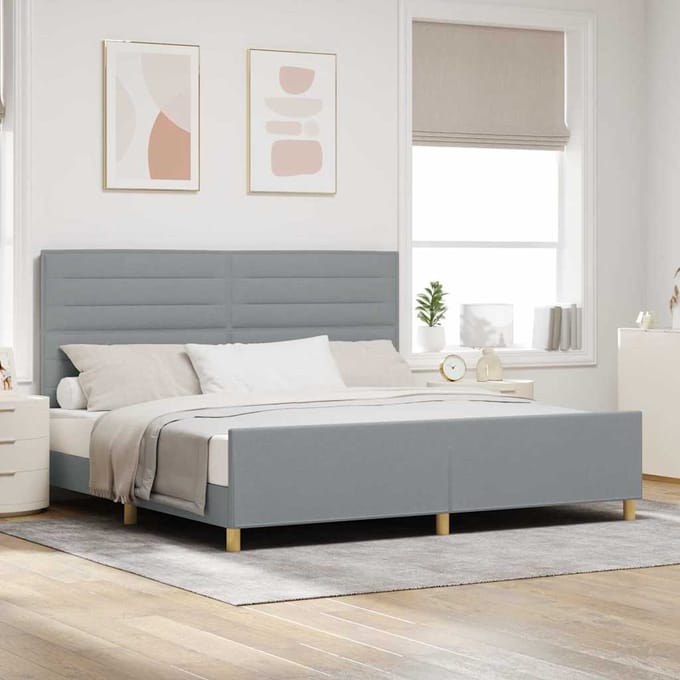 vidaXL - Bedframe - met - hoofdeinde - Lichtgrijs - 200 - x - 200 - cm - Stof