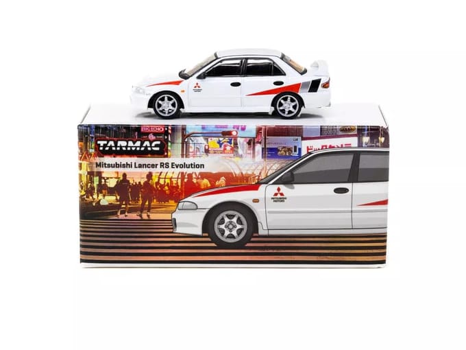 Tarmac Works Mitsubishi Lancer RS Evolution I Wit Tarmac Works Lancer Evolution Minibusje 1/64 [Artikel] wit