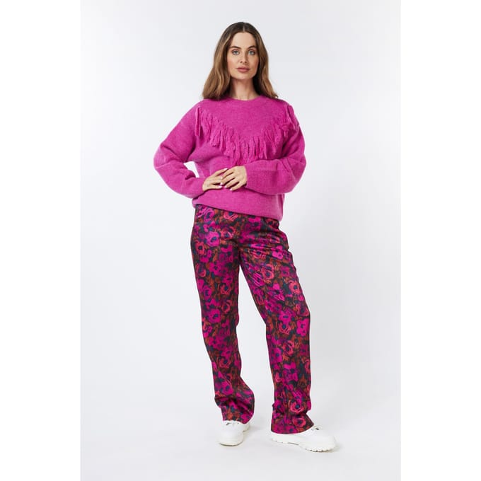 EsQualo Sweater Fringes Fuchsia Maat: S | Sweaters Outlet | Dames | Roze
