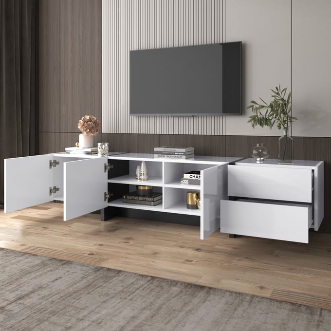 REDOM - TV-meubel - hoogglans afwerking - met deuren en lades - 190 * 45 * 35 cm White & Black