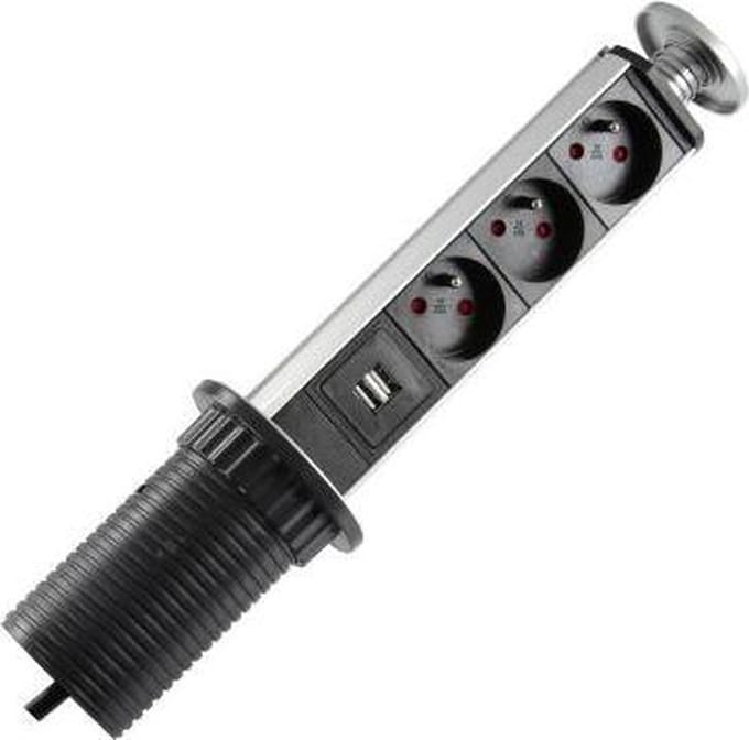 Logon In-Desk 3-Way Power Strip + 2 Usb Ports - 3M Cable