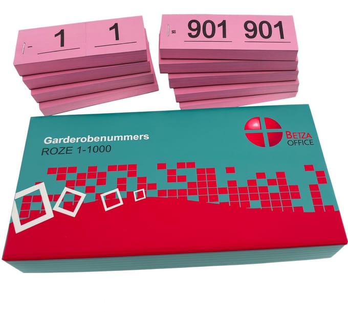 Benza - Garderobenummers cloakroom – Set 1 t/m 1000 – Dubbele Tickets - Roze