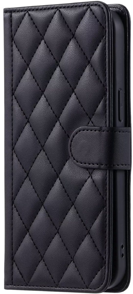 Hoesje geschikt voor iPhone 16e - Bookcase - Pasjeshouder - Koord - Kunstleer - Zwart