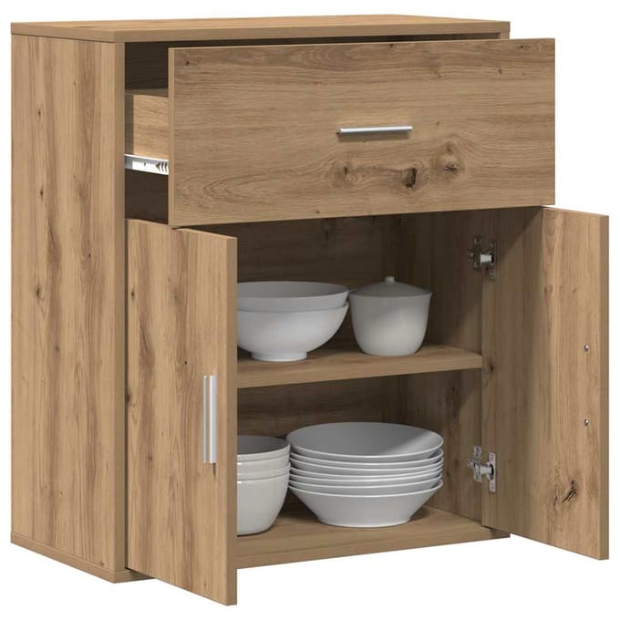 vidaXL - Dressoir - Artisan - Eiken - 60 - x - 31 - x - 70 - cm - Bewerkt - hout