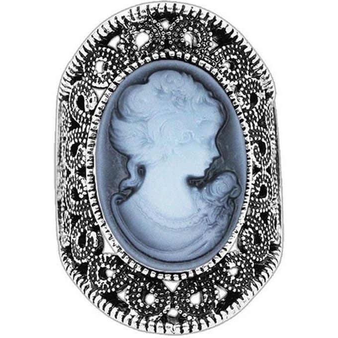 Retro Exotisch Meisje Prinses Hoofd Ring Imitatie Ivoor Antieke Ring No. 6 black