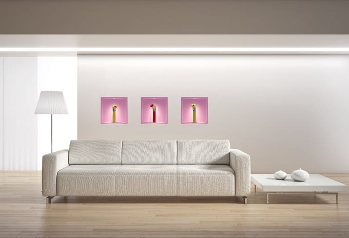 Sticker met 3D-effect: Bloemen en vazen, 30 x 90 cm