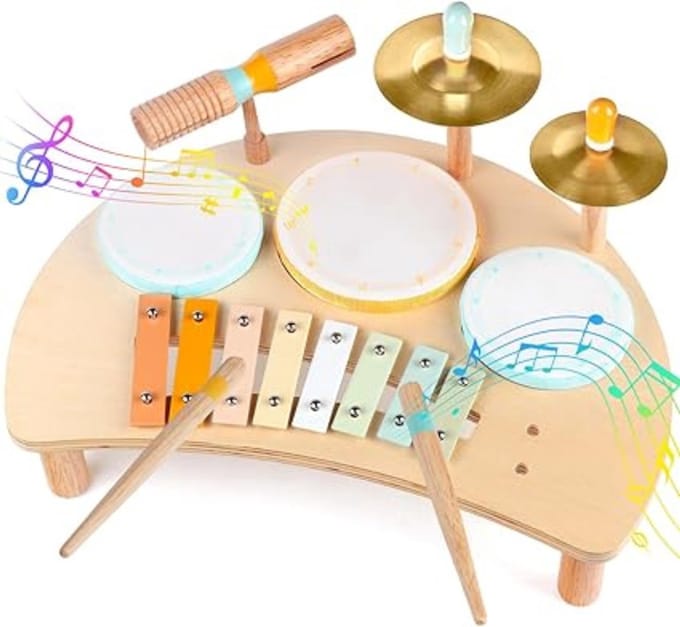 RWB® Drumstel voor Kinderen - Drumstel Kinderen - Drumstel - Beige - 41cm x 30cm x 5cm
