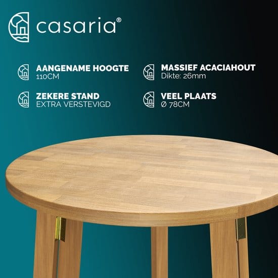 Casaria Statafel \u2013 Acaciahout Inklapbaar 110cm Hoog \u2013 Rond \u00d880 cm