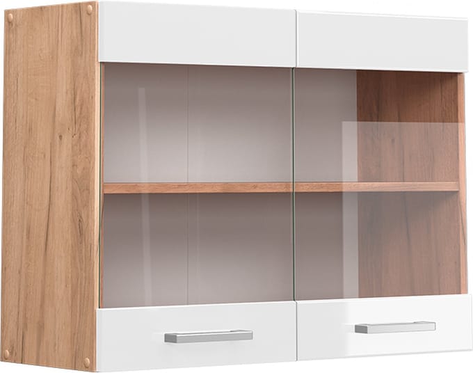 Vicco R-Line Glazen keukenkast – 80 cm Wit Hoogglans