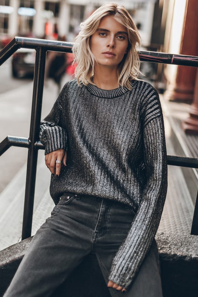 Mikuta The Silver Coated Knitted Sweater Maat: M | Sweaters Outlet | Dames | Zilver