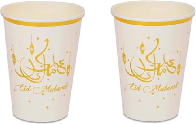 8x stuks Ramadan Mubarak thema bekertjes wit/goud - Suikerfeest/Offerfeest decoraties