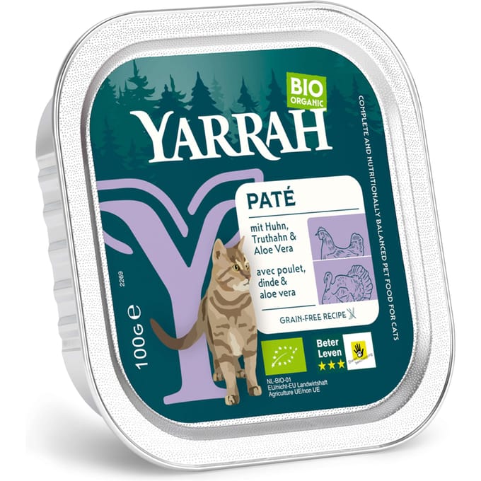 Voordeelpak Yarrah Bio 48 x 100 g - Pâté: Bio-Kip & Bio-Kalkoen met Bio-Aloe Vera