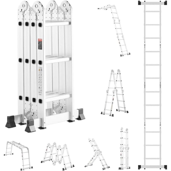 Échelle Pliante Polyvalente 7-en-1 3 Marches Hauteur d'Atteinte 12 pieds pour le Travail