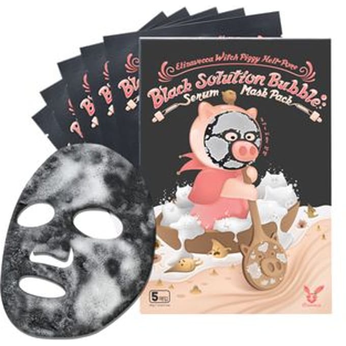 Elizavecca, Witch Piggy, Hell-Pore, Black Solution Bubble Serum Beauty Mask Pack, 5 masks, 28g (1oz) each beige