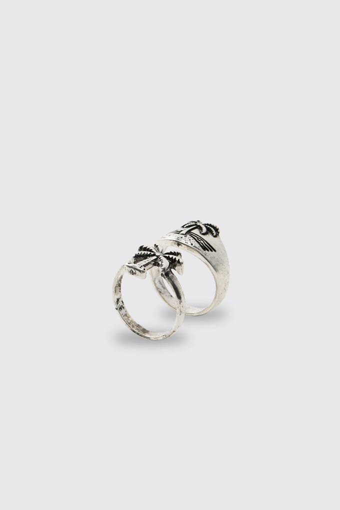 Twee Stuks Palmboom Ringen | Silver | Size Medium/Large