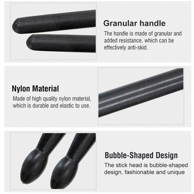 Baguettes de batterie en nylon durable en forme de goutte, 5 couleurs, accessoires de musique, instruments